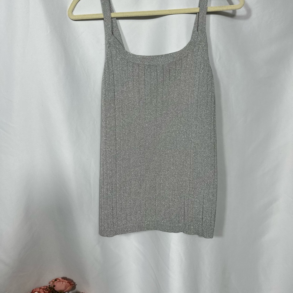 Silver Ribbed Knit Tank Top Glamoratti Maximalist Street style Layer